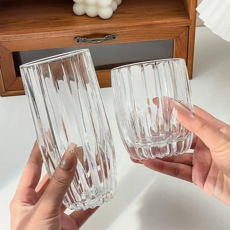 

80ml/285ml/340ml Drinkware Bar Whiskey Glass Vertical Striped Water Cup Transparent Cocktail Glass Iced Coffee Latte Mocha Cups