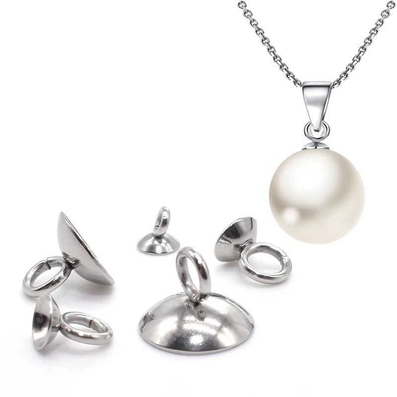 50 Pieces Stainless Steel Hanging Ring Cap 4/5/6/8/10mm Blank Tray Suitable Round Bead DIY Pearl Pendant Jewelry Accessories