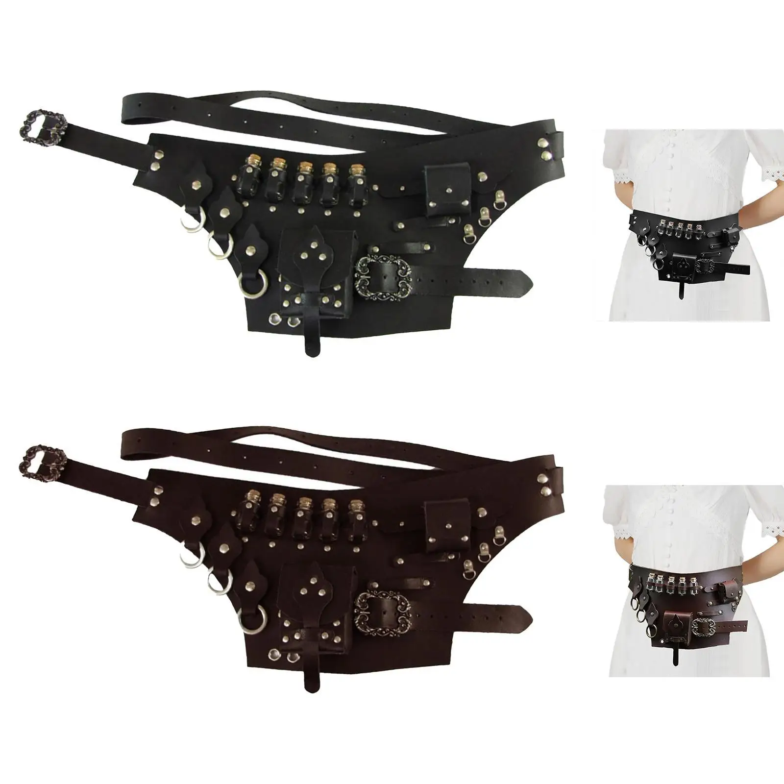 

Medieval Belt Pouch Decorative Vintage Style with Multi Pockets PU Leather for Casual Festival Role Play Halloween Cosplay