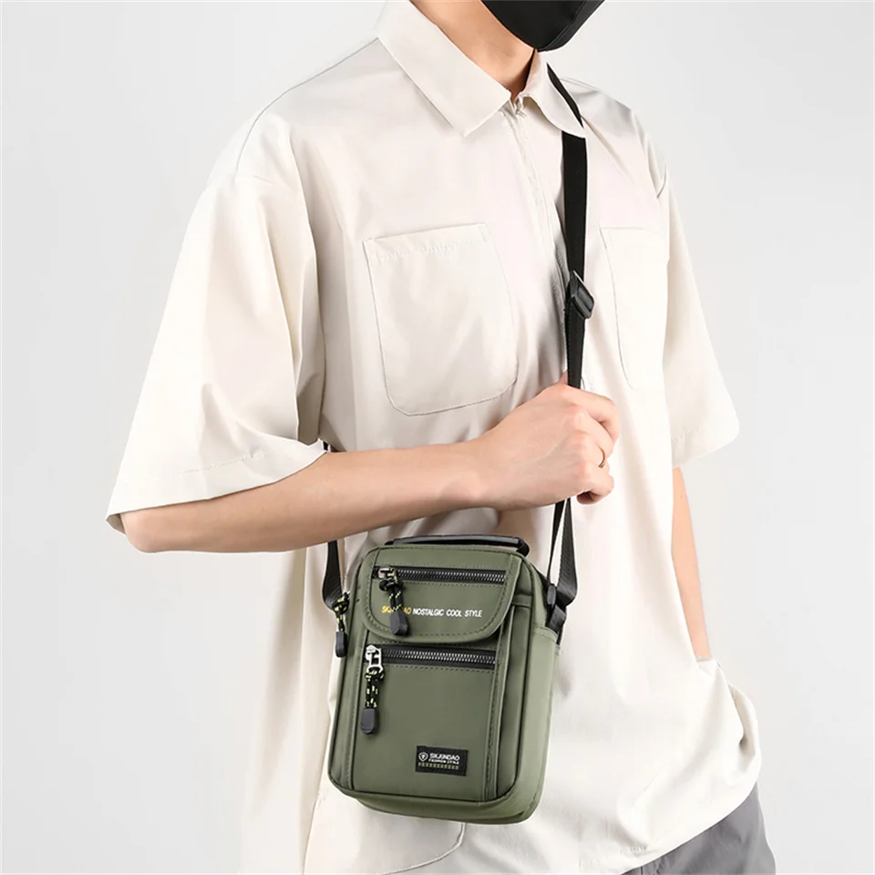 Saco Crossbody de Nylon impermeável para homens, Saco do mensageiro do lazer, Sacola sobre o ombro, Sacola