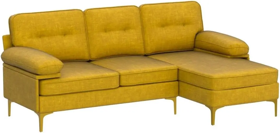 

82" L-Shape Sofa with Reversible Chaise Lounge, Convertible Sectional Sofa Couch, Chenille Modern Couch for Living Room, Yellow