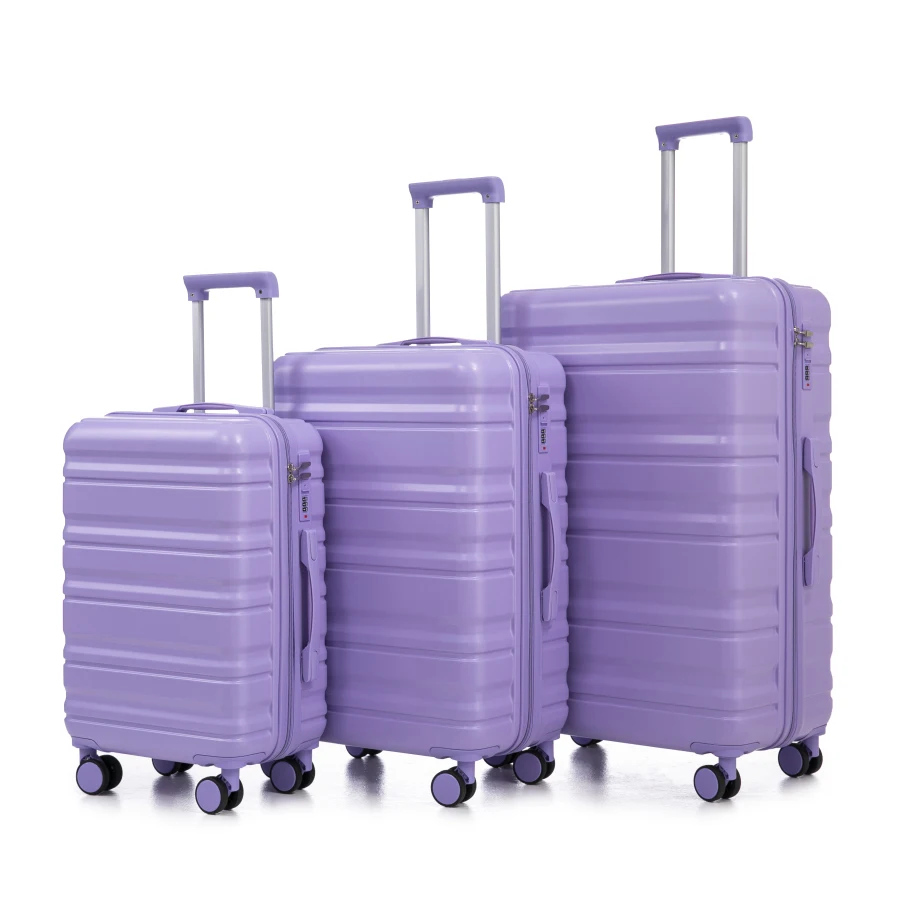 

Tourist carry-on luggage set for travel, ABS material, blue+purple matching colors, spinner wheels and combination lock