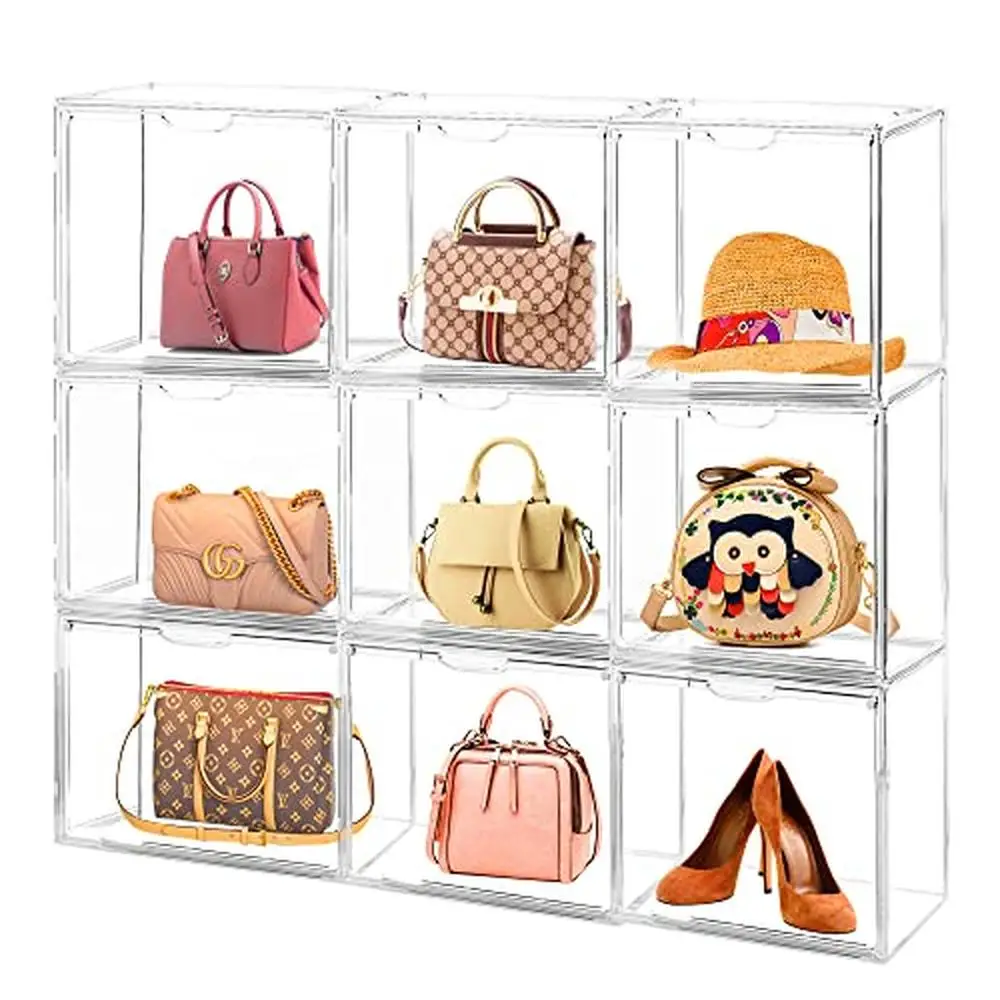 10-Pack Clear Acrylic Handbag Purse Storage Organizers Closet Display Plastic Box Anti Dust Organizer