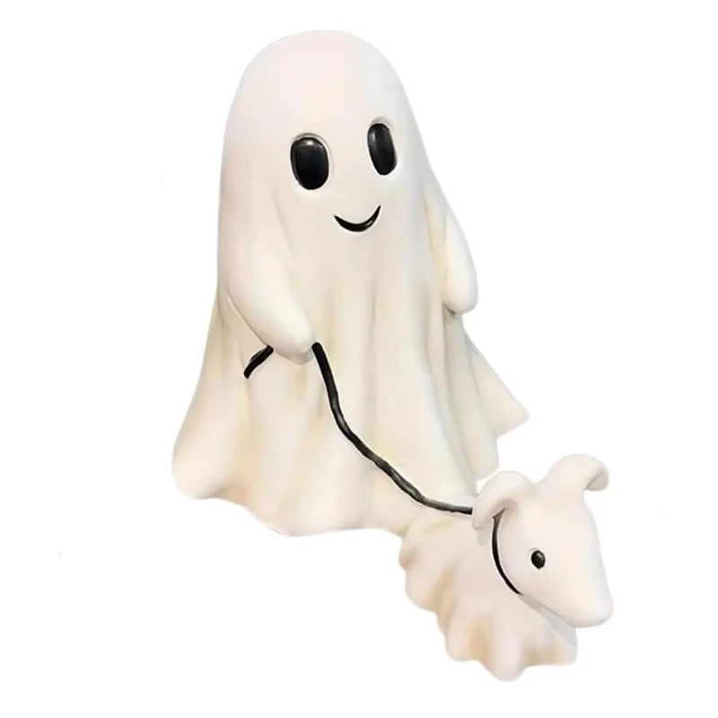 

Halloween Ghost Dog Statue, Spooky Dog Figurine Ghost Walking His Ghost Dog Ghost Dog Statue Decor Add Festive Ambience