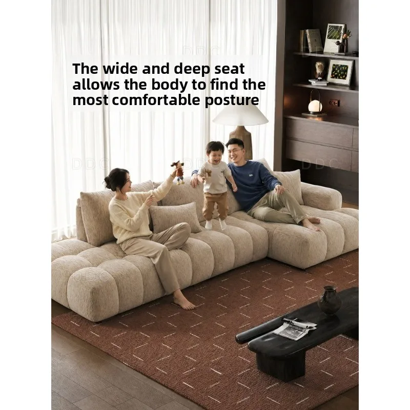 Cream wind full dismantling and washing puff marshmallow fabric sofa, chenille flannel living room princess adjustable sofa