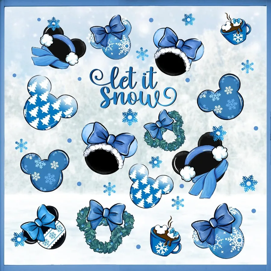 Winter Blue Window Clings 4 Sheets Let It Snow Wreath Hot Cocoa Stickers Decals Decorations for Seasonal Snowflake Pine Tree Ch