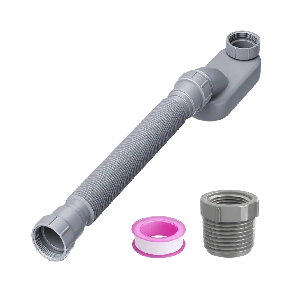 Flat P Trap Drain Kit Low Profile Flexible for Freestanding Bathtub RV Easy Adjustment 12 to 33.5 Inch Polypropylene Build