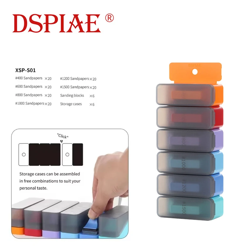 DSPIAE XSP-S01 Self-adhesive Sandpaper Set with Storage Box Hobby Plastic Model Grinding Making Sanding Tool Polishing Sandpaper