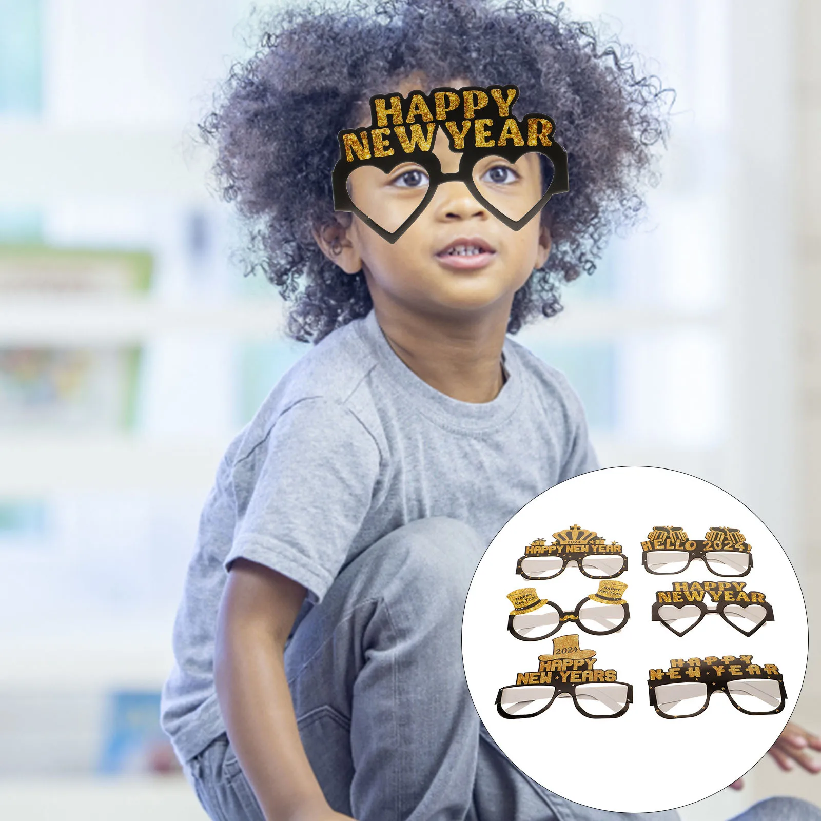 

6Pcs New Year Eyeglasses 2024 Creative Paper Party Glasses Photo Props for New Year Party Supplies 2024 Paper Glasses