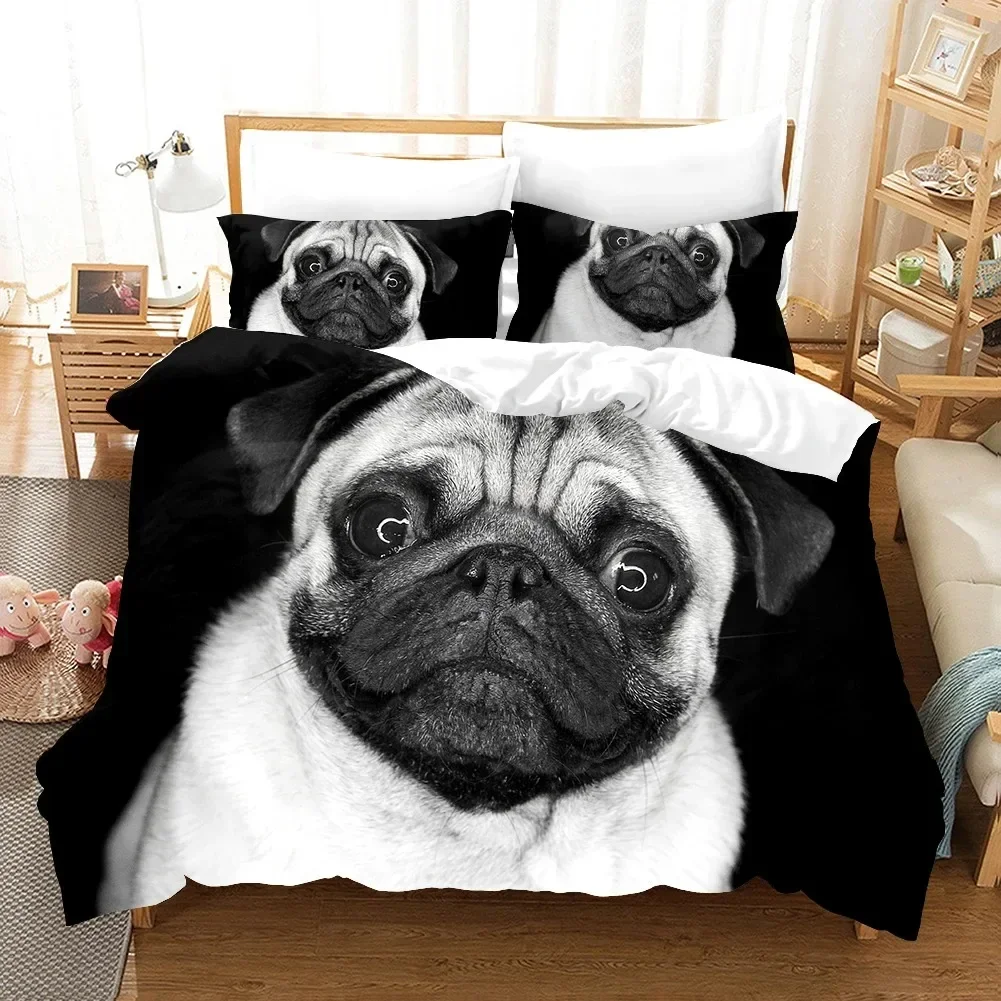 

Lovely Pug Dog Animal Happy Dogs Comfortable Duvet Quilt Cover Pillowcase Bedding Set Children Bedroom Decoration Home Textile