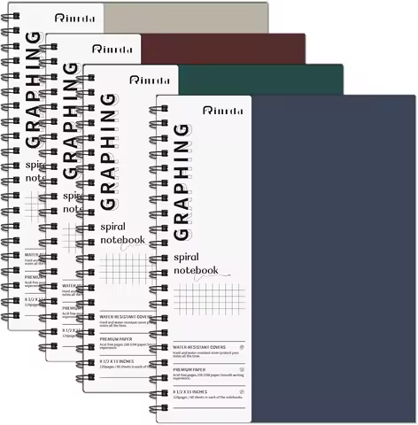 Graph Paper Notebook Spiral 8.5" x 11"-4 Pack Grid Engineering Hardcover Journal 120 Pages