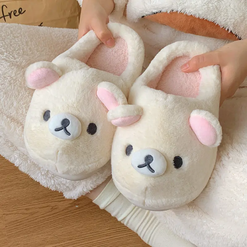 Soft Cotton Rilakkuma Winter Slippers Thick Warm Non Slip Sole Indoor Outdoor Couple Home Holiday Comfort Shoes For Men Women view 4