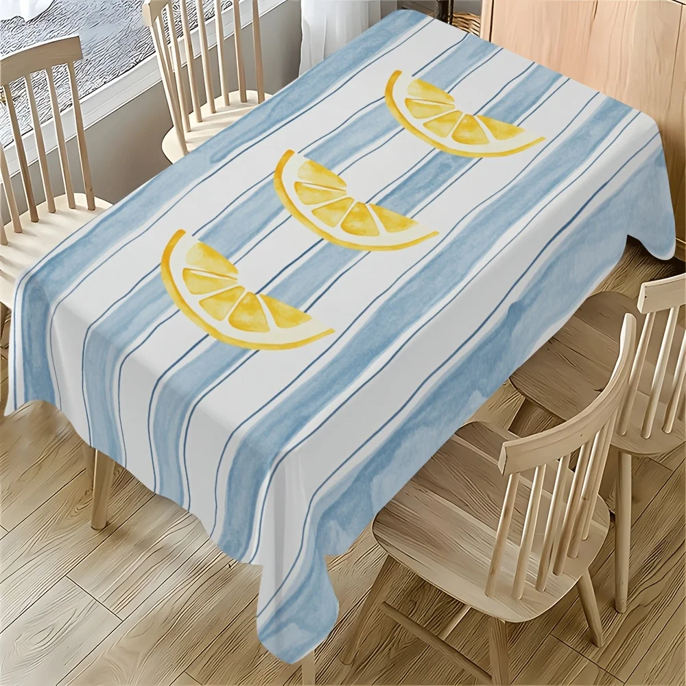 Blue White Striped Lemon Rectangle Tablecloth for Table Decor Modern Nordic Lemon Pattern Kitchen Dining Table Cloth Party Decor