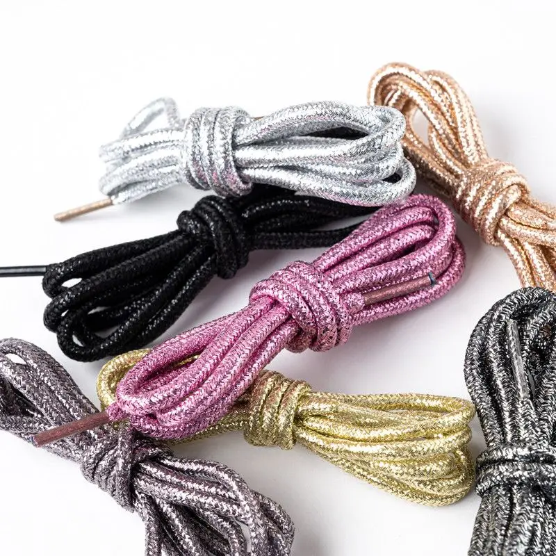 24 Colors Round Gold and Silver Colorful Bright Shiny Shoelaces Sneaker Sport Shoes Laces Bootlaces Shoe laces Strings Dropship