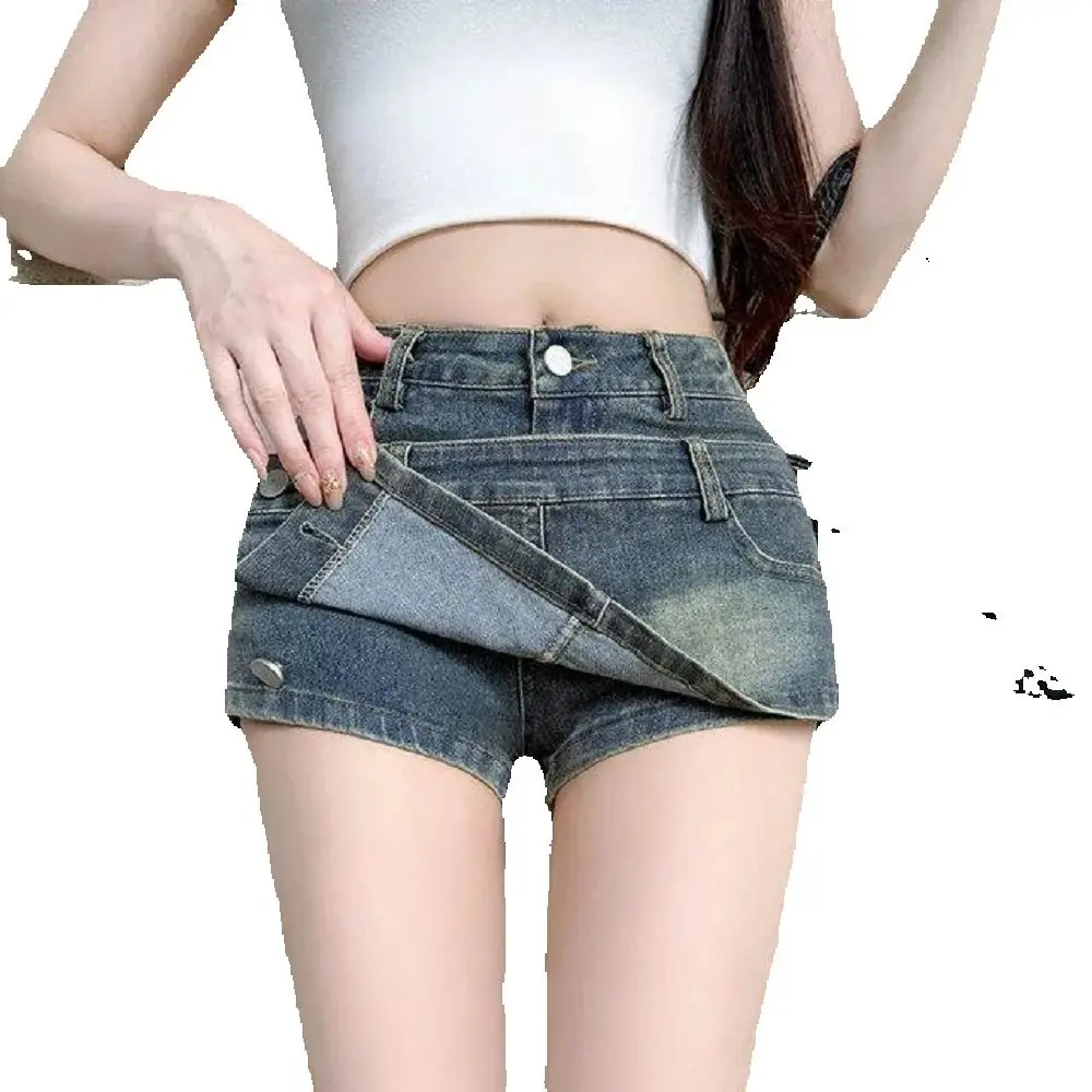 American-Style Washing Denim Skirt Women 2025 Summer New Fashionable Fashionable High-Waisted A-Line Hip Skirt