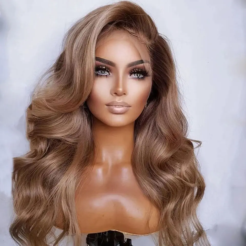 Hot Sale Vietnam Cuticle Alignment Human Hair Wig Ombre Color Body Wave Glue Free high definition lace front wig