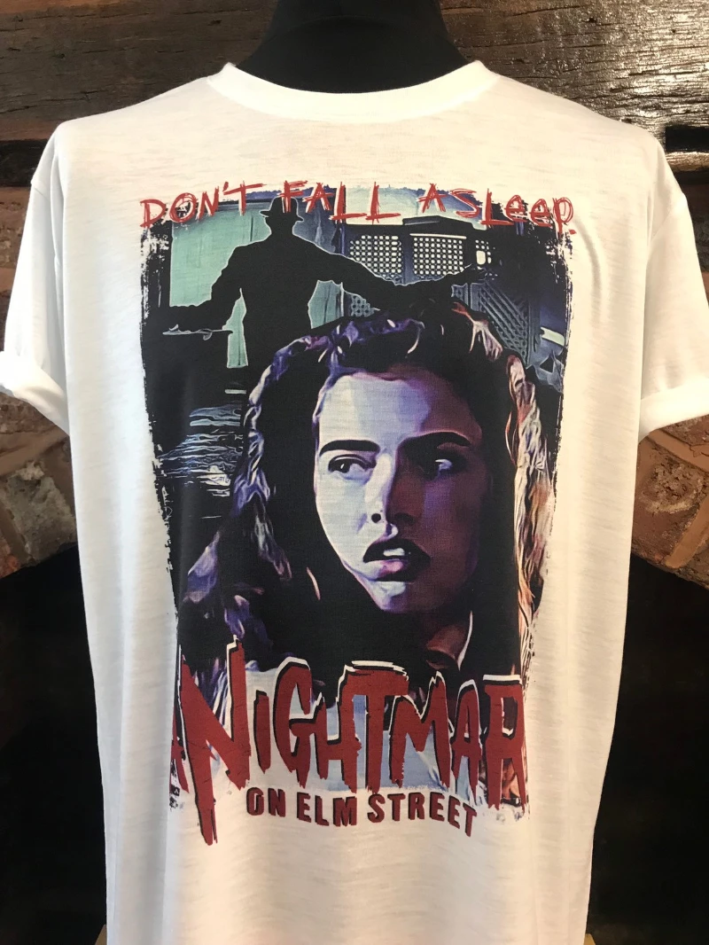 

A Nightmare on Elm Street - White T-shirt. Nancy Thomspon. Heather Langenkamp. Freddy Krueger. Men's & Women's All Sizes