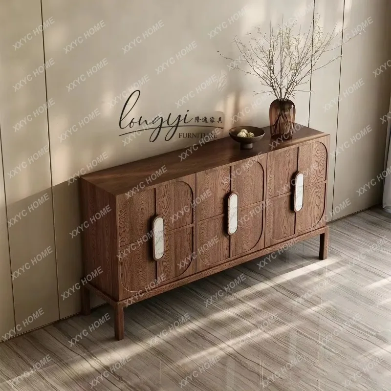 XX Vintage Mid-Century Entryway Shoe Cabinet Sideboard with French Marble Double Top