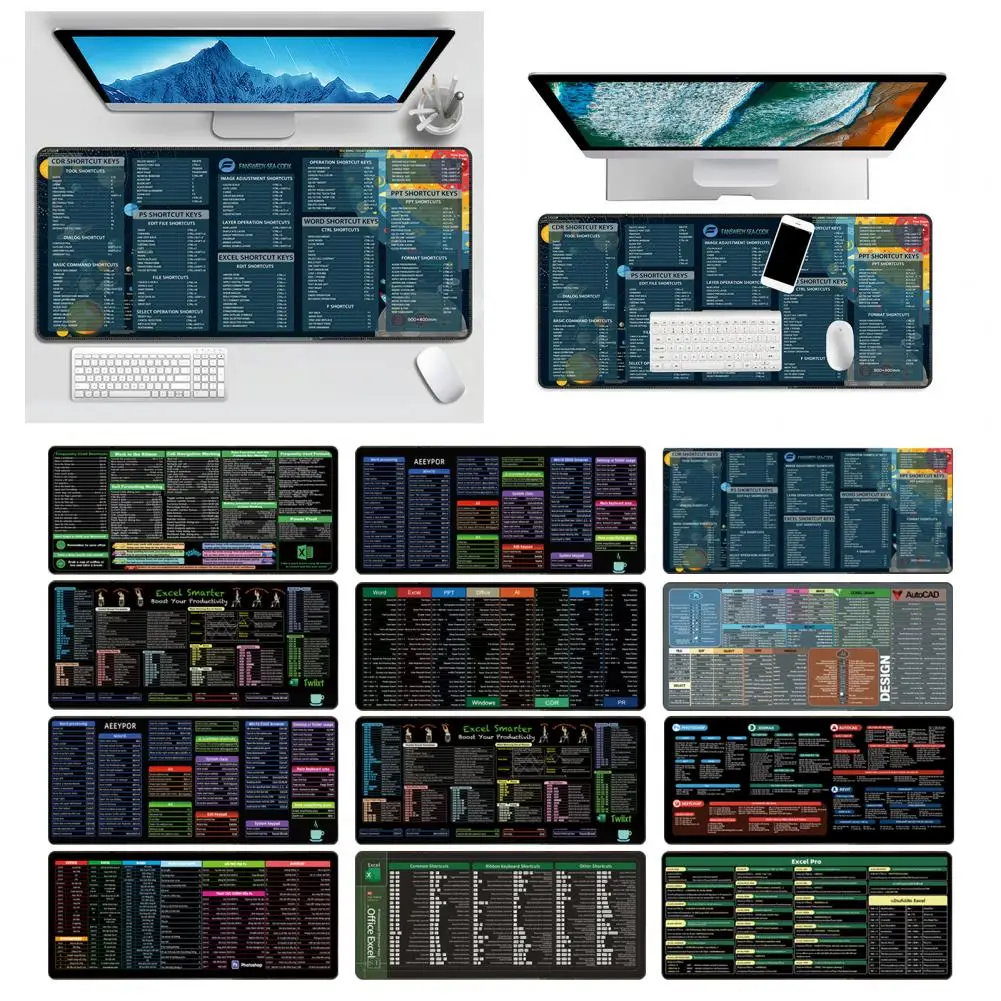 40x90 سنتيمتر كبيرة ماوس الوسادة المحمولة مقاوم للماء مكتب نقطة الطاقة Excel كلمة اختصار مفاتيح حصيرة مكتبية عدم الانزلاق سطح المكتب ماوس الوسادة