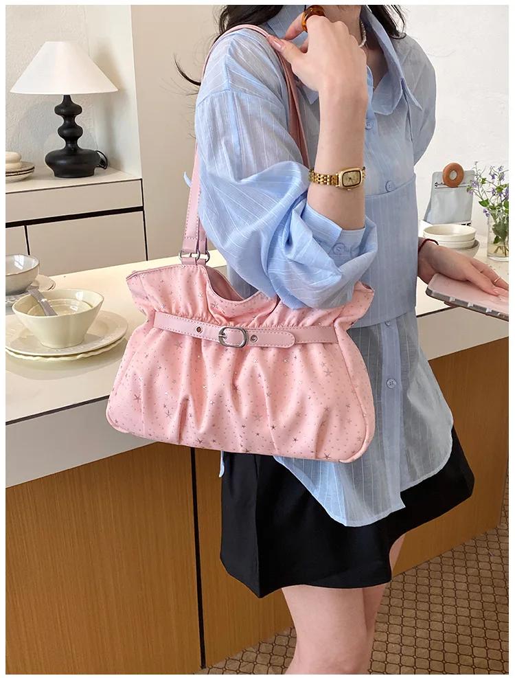 Women Shoulder Bag Fashion Ruched Cloud Bag Soft Pu Leather Handbag Cute Bow Decor Crossbody Bag Korean Style Daily Casual Tote