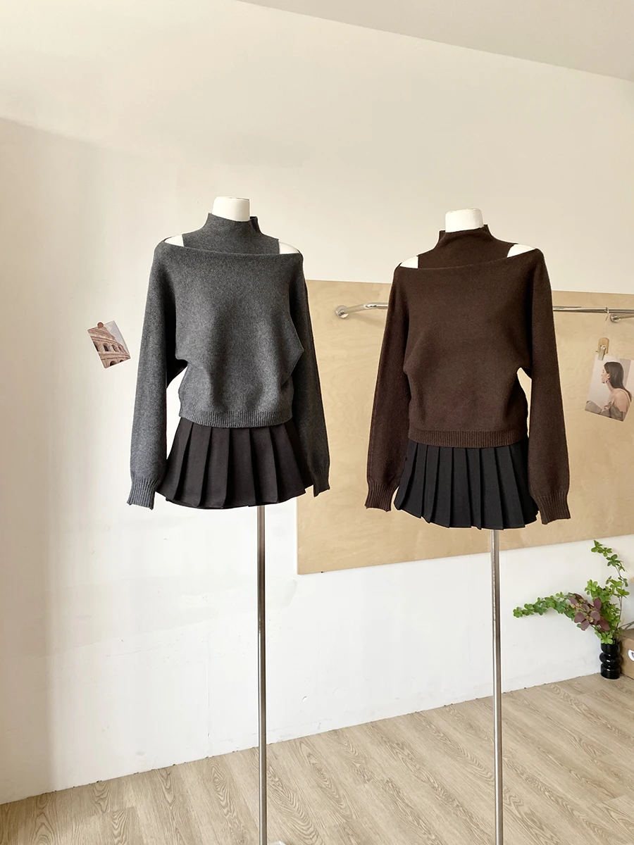 

Весенний комплект 2026: Свободный вязаный свитер с воротником-стойкой и брюки, универсальный повседневный элегантный женский костюм в корейском стиле