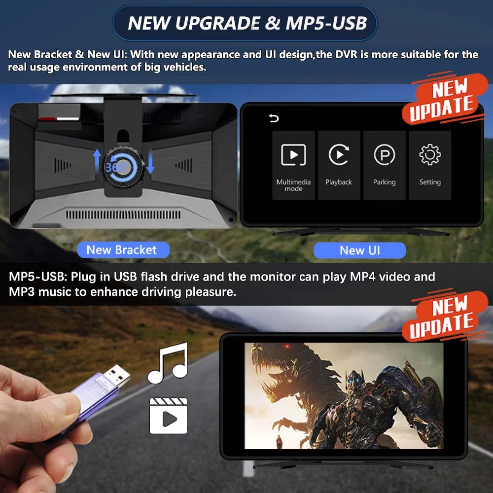 4 canais 10.1 Polegada caminhão ônibus veículo dvr mp5 com 4 pçs ahd 1080p câmera de vigilância vídeo estacionamento gravador monitor sistema kit