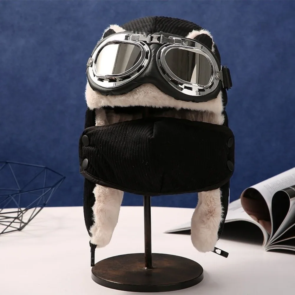 Classic Thick Warm Winter Trapper Hat Waterproof Fur Lined Bomber Hat with Goggles Earflap Ski Cap Winter