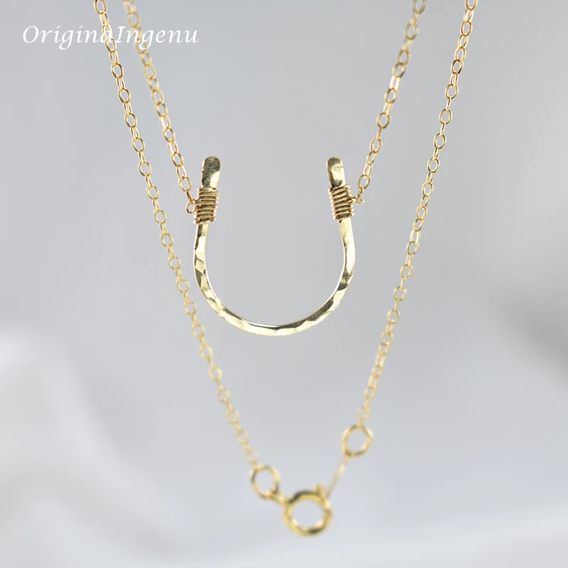 925 Silver Hammered Letter U Pendant Handmade Horseshoe Necklaces Gold Filled Choker Kolye Vintage Jewelry Boho Women Necklace
