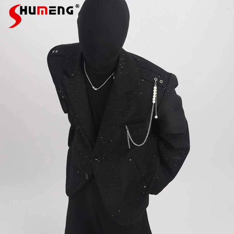 

2025 Spring Autumn New Men's Fashion Tailored Coats Pearl Chain Design Trendy Fashion Suit Jackets Shining Starry Sky Blazers