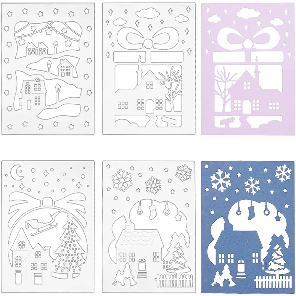 4pcs Winter House Metal Cutting Dies Snowflake for DIY Scrapbooking Embossing Album Envelope Decorative Invitation Card Making