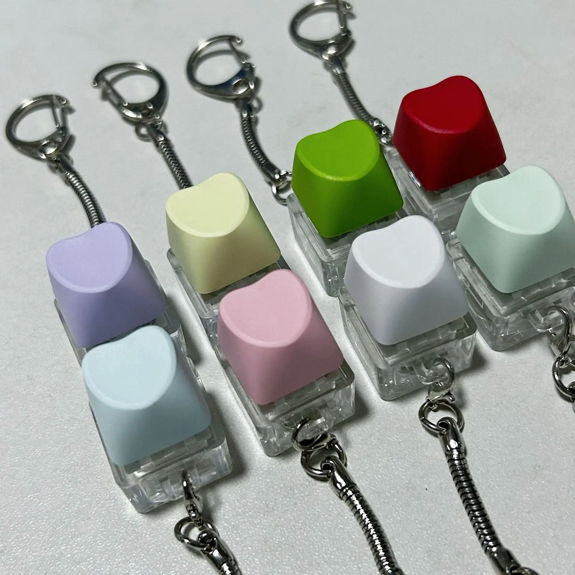 Fingertip Stress Relief Toy Macaroon Love Heart Clicker Toy ECD Mechanical Keyboard Novelty Fidget Toy Key Pendant With Light