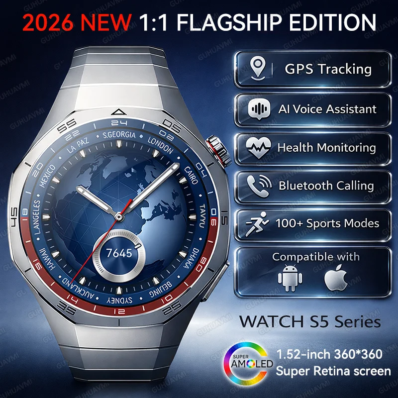 

2026 New WATCH S5 Series Smart Watch GPS Tracking 1.52"AMOLED Screen Bluetooth Call Health Monitoring Smartwatch For iOS Android