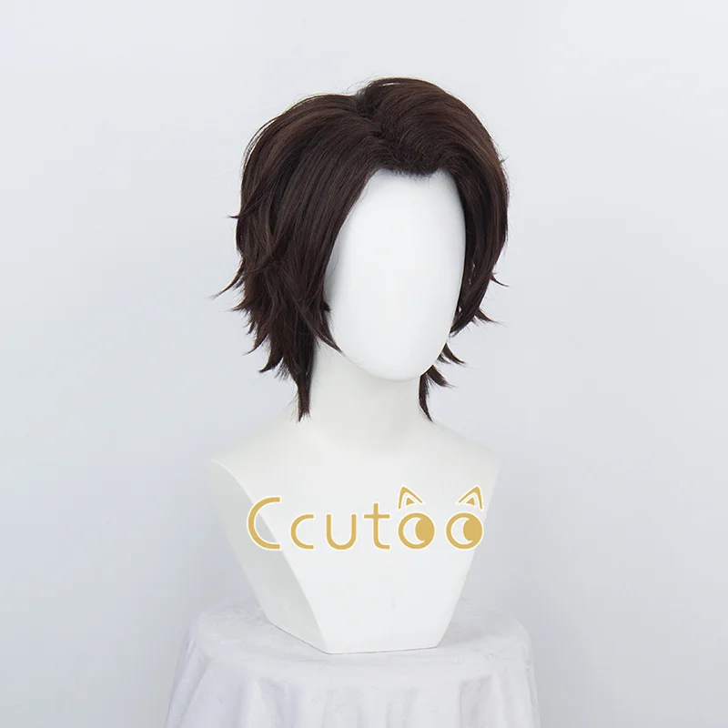 Aizen Sousuke Wig Cosplay sintetis, Wig kostum pesta Halloween pria Anime, Wig sintetis pendek rambut coklat