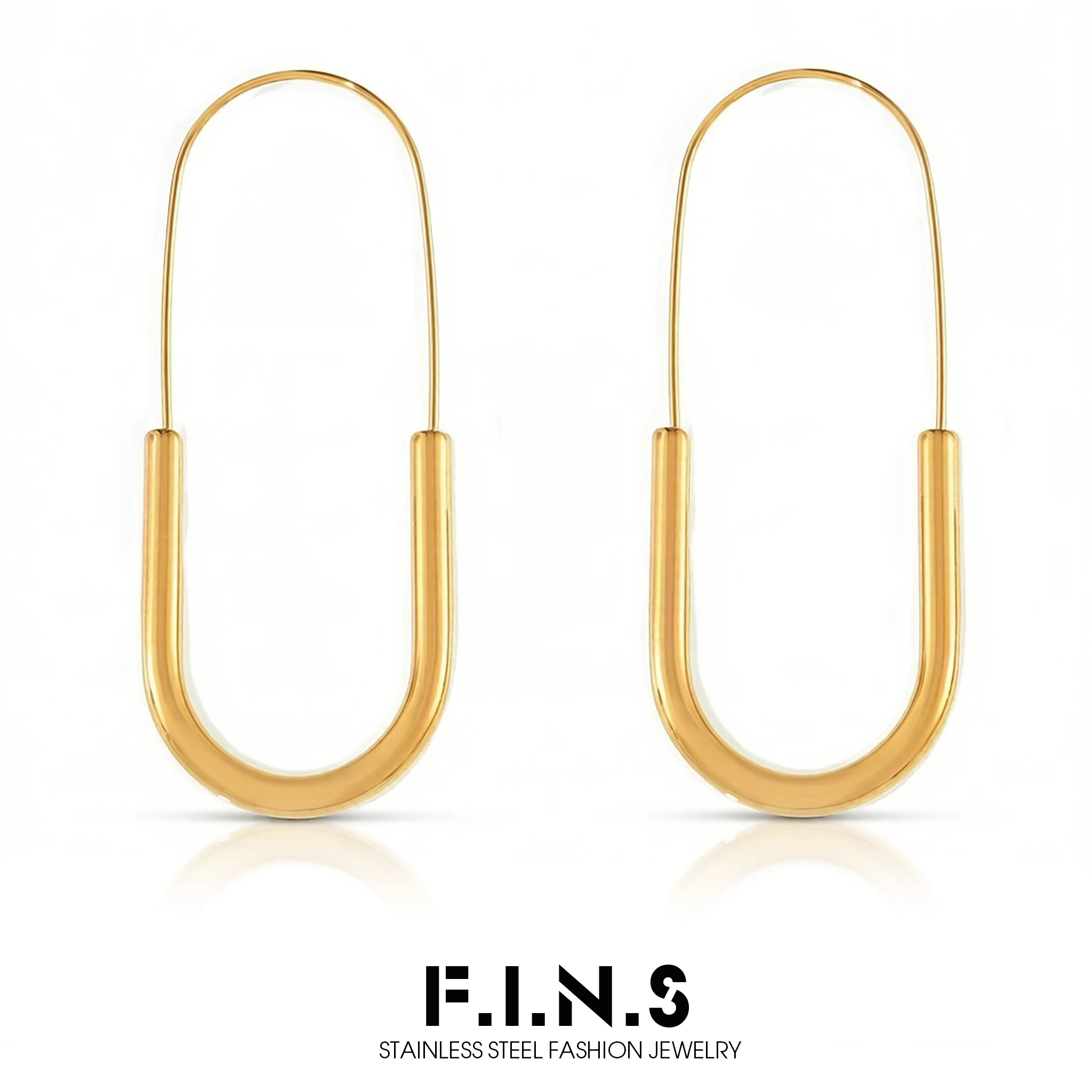 ​F.I.N.S Minimalist Clip Style Hook Earrings for Women Gold Plated Stainless Steel Ear Hoop Simple Geometric Jewelry Accessory