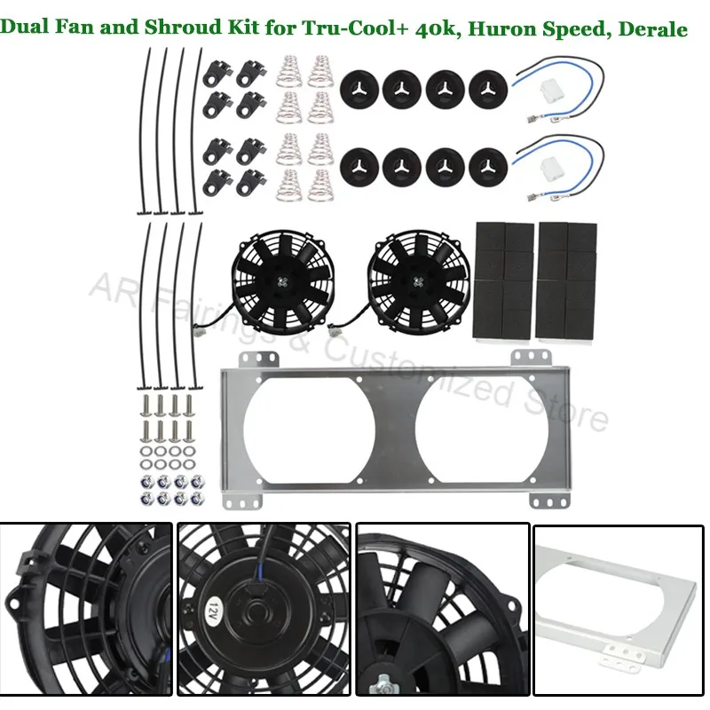Para Tru-Cool 40K Derale 9500 Huron Speed Silver Series Kit de cubierta y ventilador doble de 8 pulgadas para otras transmisiones de placas apiladas de 13 filas