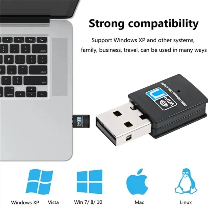 MnnWuu-Placa de rede USB sem fio, Adaptador WiFi, Receptor com Antena, Dongle para Laptop e Desktop, 300m