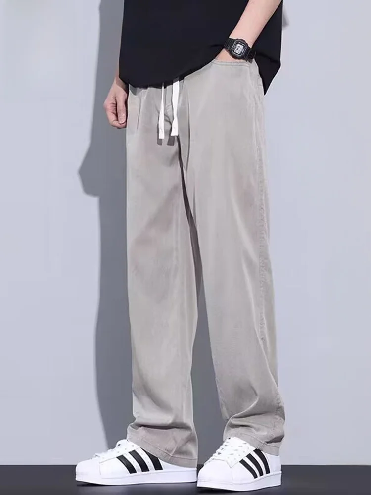 

Ice Silk Ultra-Thin Casual Pants Men's Summer Loose Straight Leg Drapey Sport Long Trousers Faionable Youth Sle