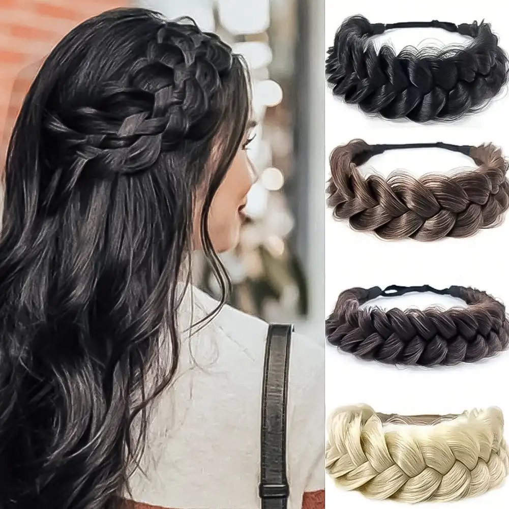 Synthetic Hair Braided Headband with Elastic Band Style for Women Girls Children Blonde Brown Braided Headwear Hair scrunchy Hea