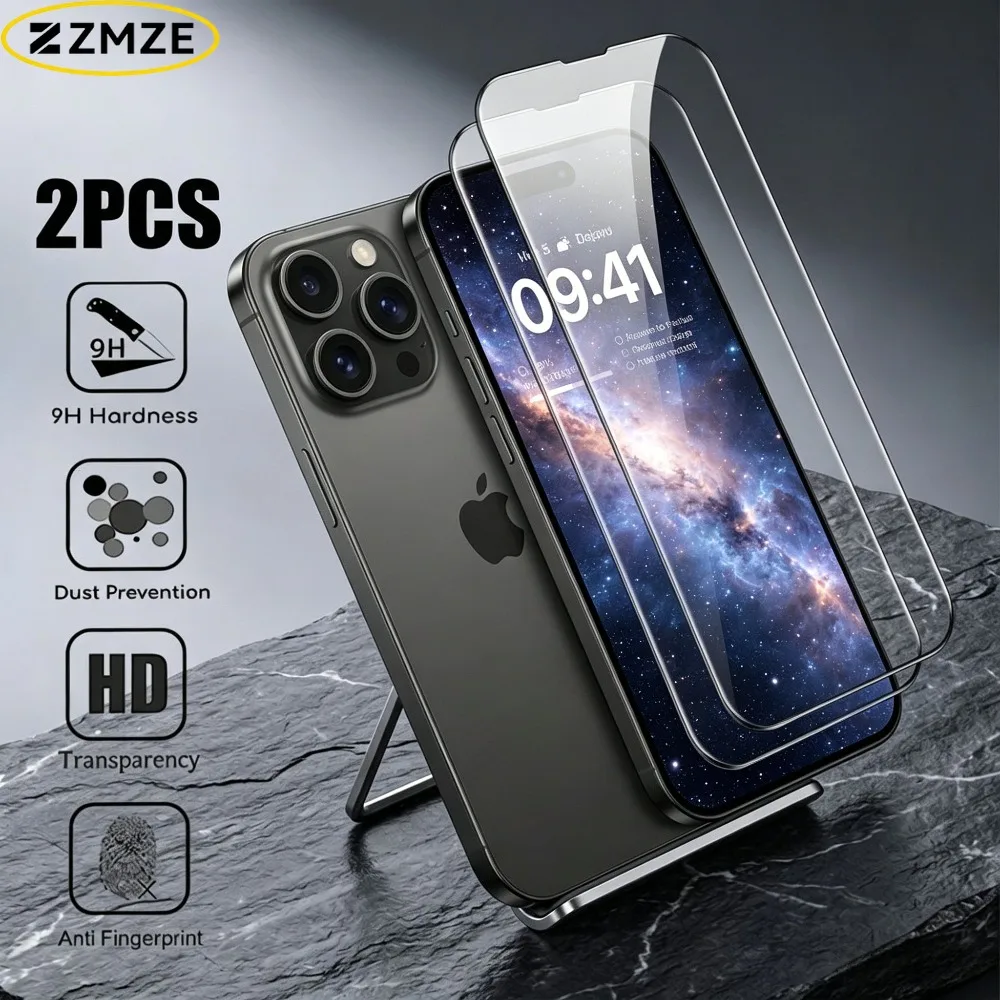 

2 шт. ультрапрозрачных защитных стекол для iPhone 17, 16, 15, 14 Pro Max, Air 17e, 16e, 15 Plus, 13, 12, 11 Pro, закаленное стекло с защитой от царапин