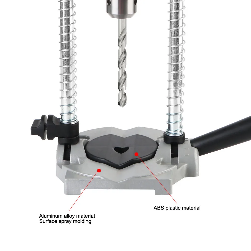 Supporto per trapano Base in alluminio multifunzionale con colonna in acciaio regolabile per utensile elettrico per la lavorazione del legno Angolo di 0-45 gradi