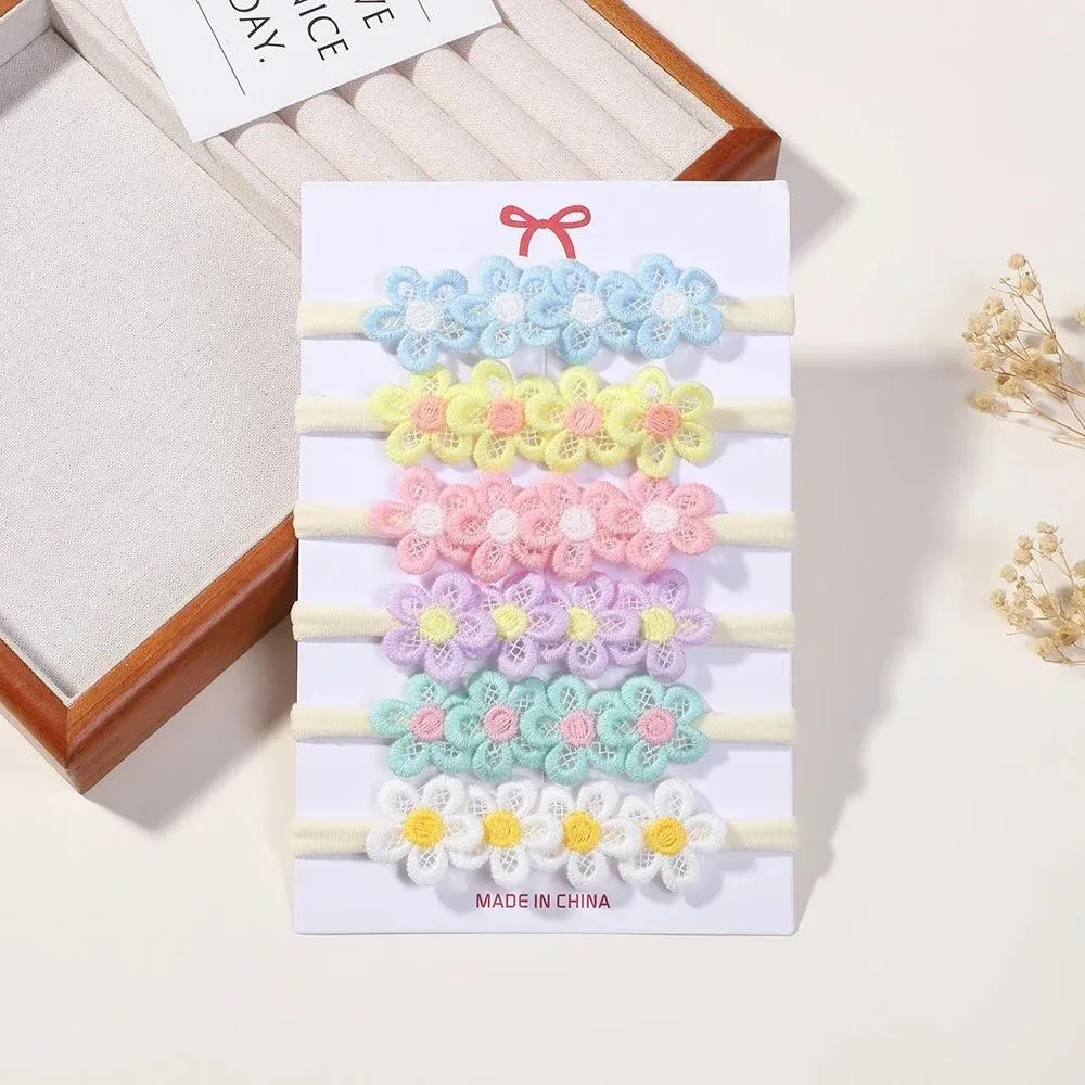 6 Stück/Set Niedliche Spitzen- und Blumen-Dekorierte Bunte Stirnbänder für Mädchen Elastische Haarbänder Tägliches Accessoire für Kinder Geschenk