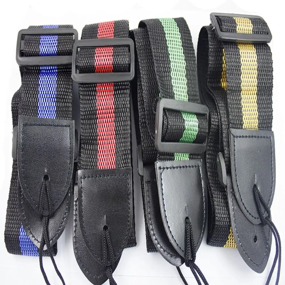 

Stripe Folk Electric Guitar Strap Leather Nylon Bass Ukulele Belt Durable Adjustable Personality Guitar Straps Ukulele
