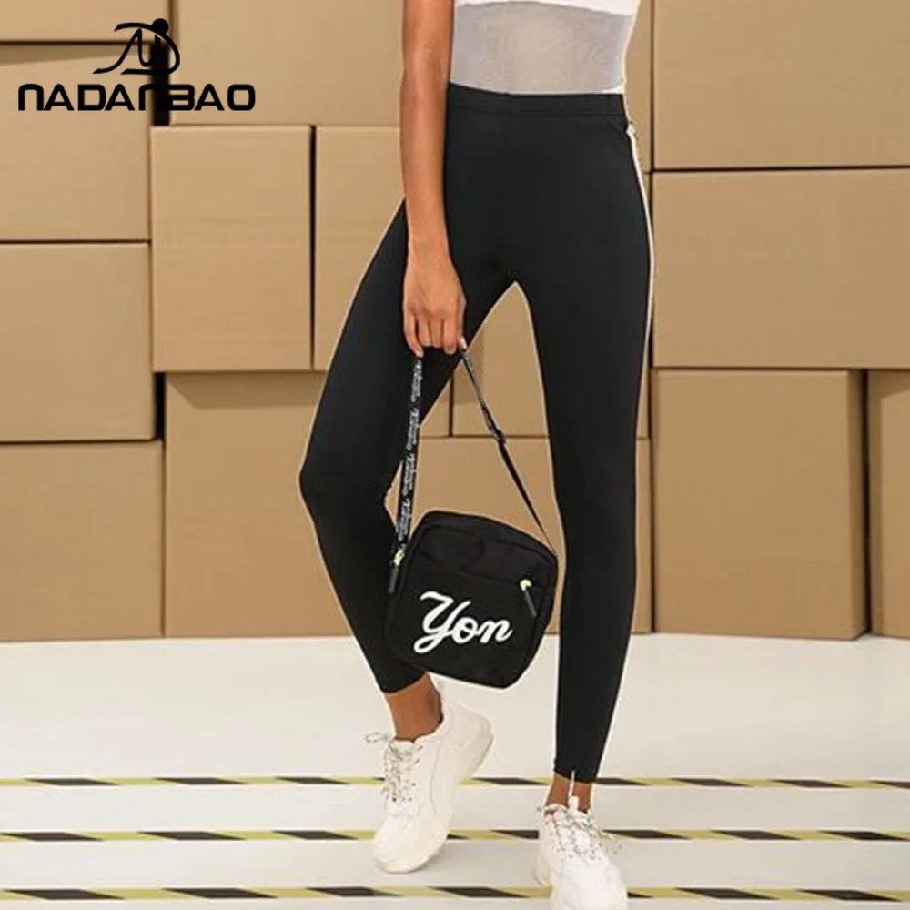 Nadanbao Summer Letter Printing Leggings for Women Outdoor Sports Pants Mid Waist Sexy Tights Gym Fitness Yoga Trousers Bottom