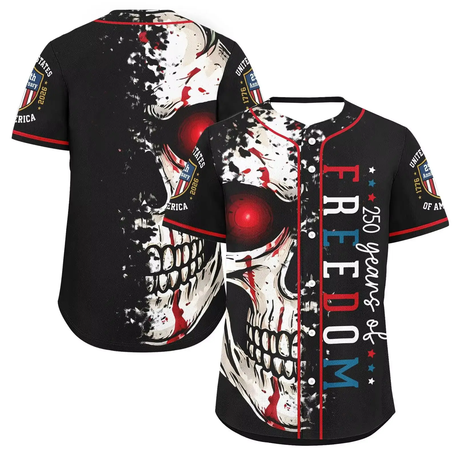 

Hot Selling Top USA 250th Anniversary Printed Baseball Jersey, Patriotic Short Sleeve Shirt for Sports Festival Daily Outing