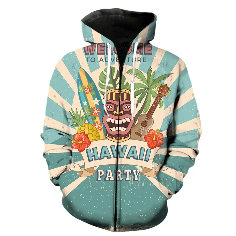 Tropical Island Hawaiian 3d Print Zipper Hoodie Men Hot Sale Casual Oversized Sweatshirt Streetwear Harajuku Long Sleeve Hoodies