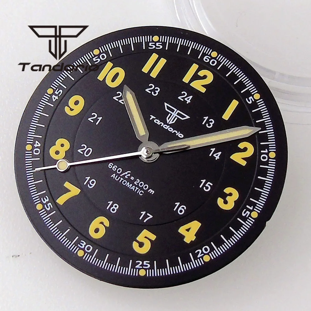 tandorio 36 mm gebürstetes 20-Bar-Tauchfliegeruhrengehäuse aus Edelstahl + 29 mm Zifferblatt + Zeiger, passend für NH35 NH36 NH34 ETA2824 PT5000 ST2130 Uhrwerk 4