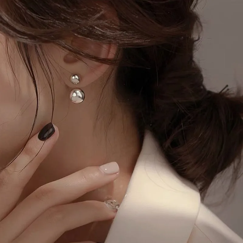 925 Silver Plated Round Ball Charm Stud Earrings For Women Grils Party Wedding Female Pendientes eh1422