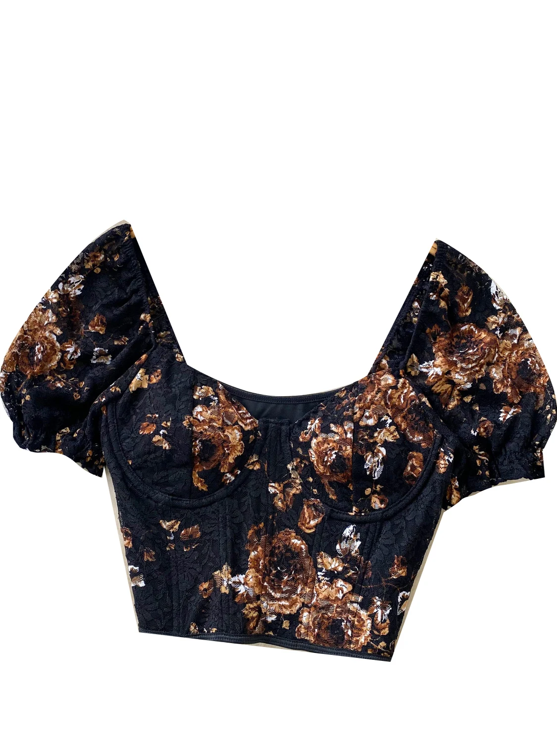 Sweet Court-Top de encaje con bordado pesado para mujer, csa informal de manga corta de estilo coreano, ajustada, a la mod...