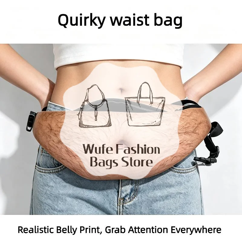 Realistic 3D Dad Belly Waist Bag Hidden Storage Lifelike Design For Prank Parties Outdoor Hiking Daily Use
