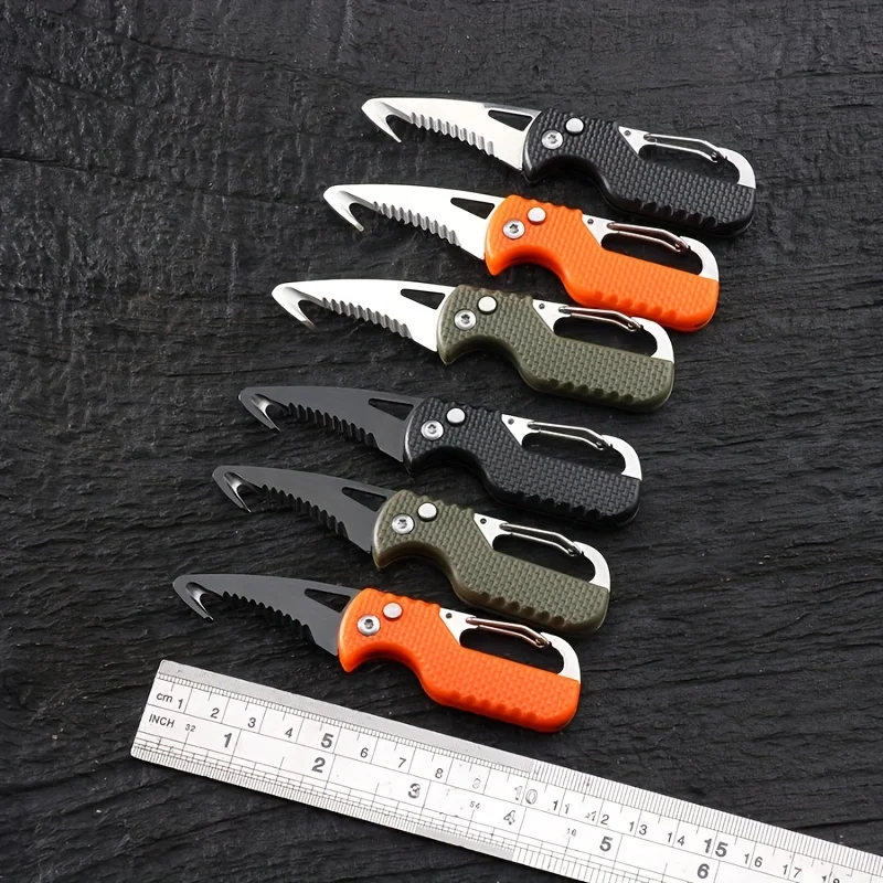 Multi Functional Outdoor Camping Portable Knife Keychain Serrated Hook Emergency Survival Tool Folding Quick Open Box Opener